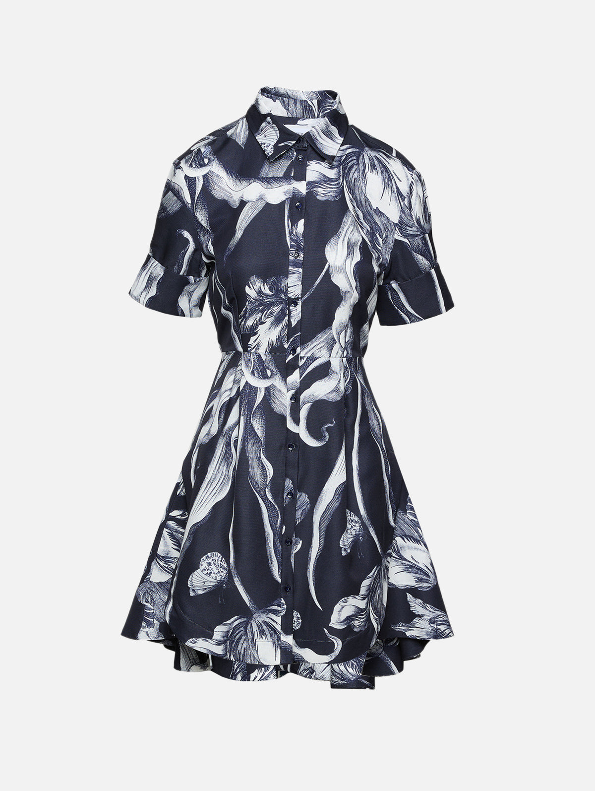Short Sleeve Mini Shirt Dress,ERDEM,BOTANICAL ENGRAVING,Image 1