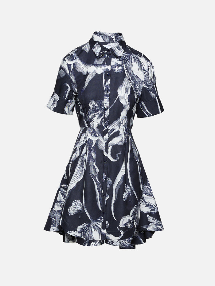 Short Sleeve Mini Shirt Dress,ERDEM,BOTANICAL ENGRAVING,Image 1