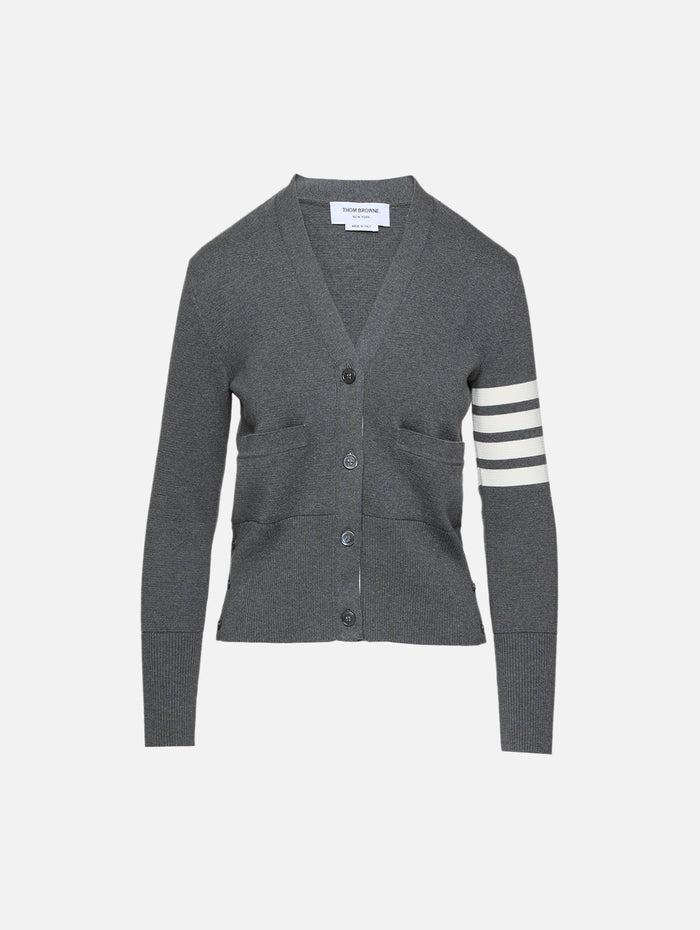 Milano V Neck Cardigan,THOM BROWNE,GREY,Image 1