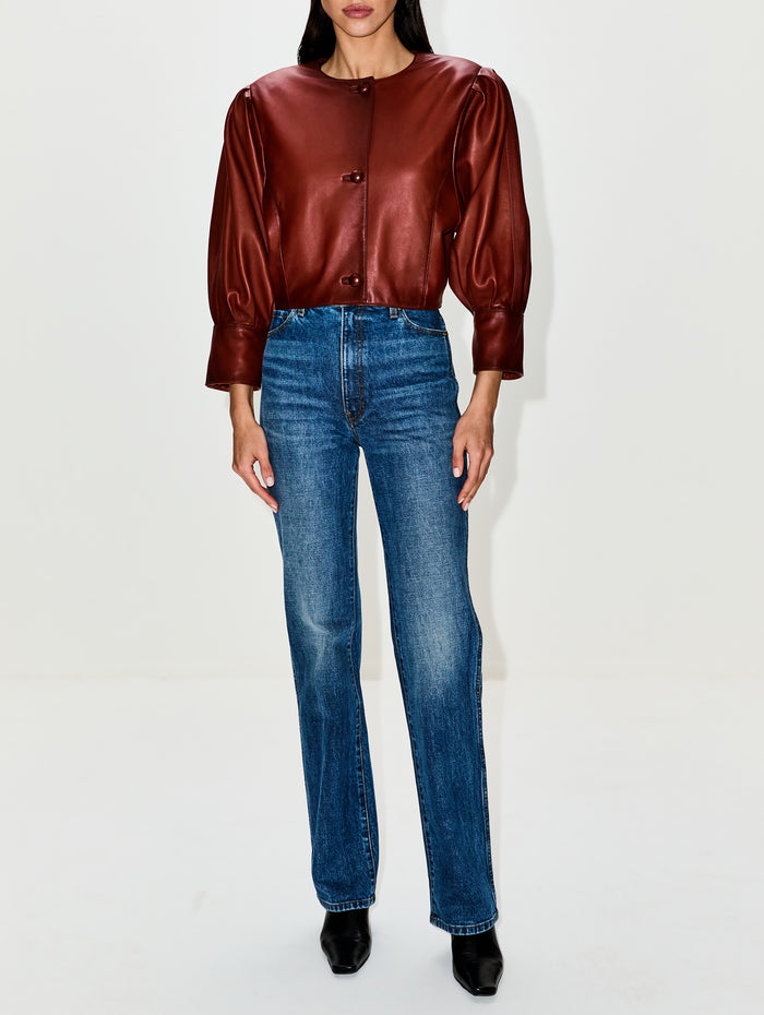 Cropped Leather Jacket,CHLOÉ,BURNT HENNA,Image 1
