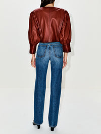 Cropped Leather Jacket,CHLOÉ,BURNT HENNA,Image 3