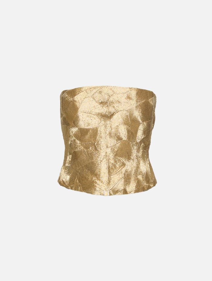Strapless Bustier Top,CAROLINA HERRERA,GOLD,Image 1