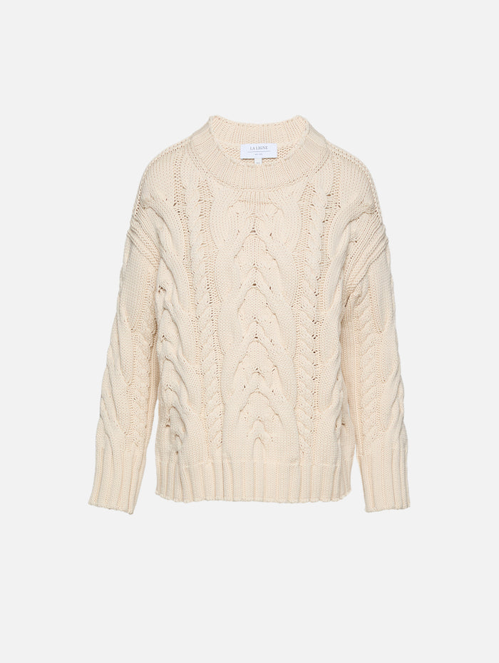 Oversized Cable Sweater,LA LIGNE,CREAM,Image 1