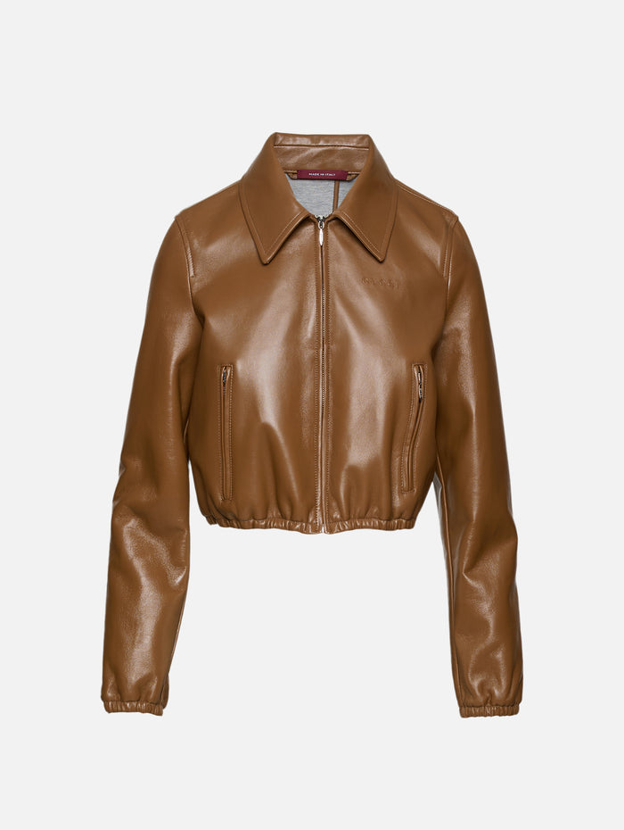 Leather Bomber Jacket,GUCCI,HONEY BISCUIT,Image 1