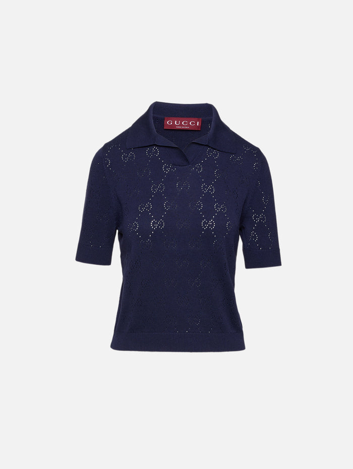 SS Polo Sweater,GUCCI,CLASSIC BLUE,Image 1