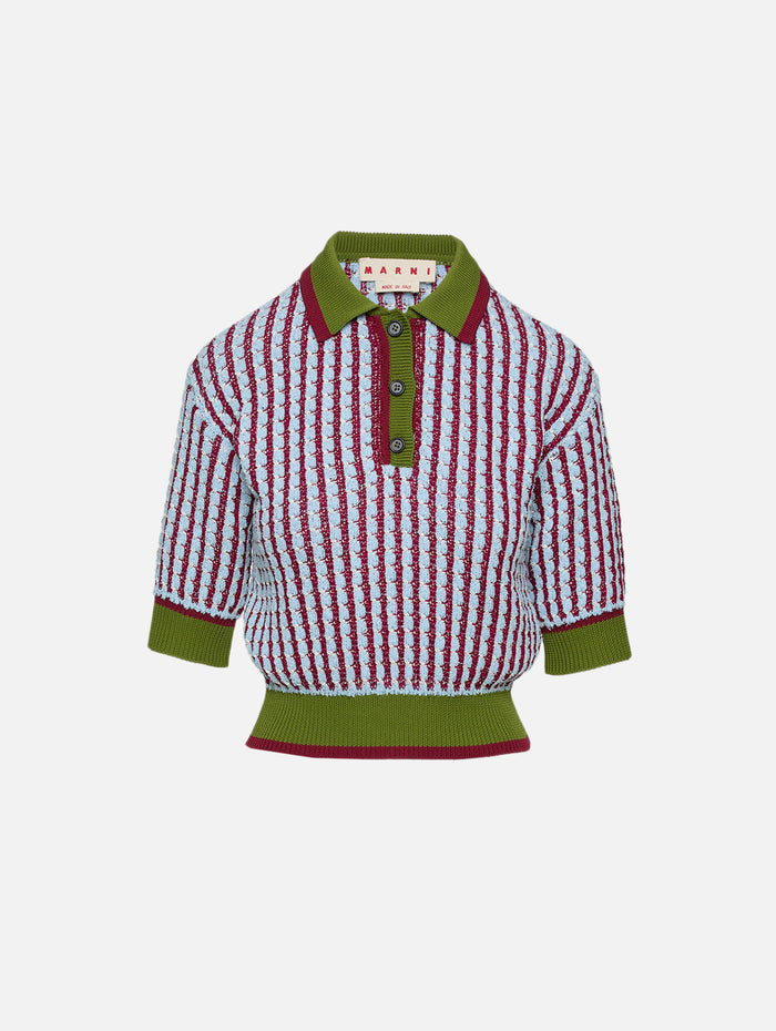 Cropped Polo Top,MARNI,LIGHT BLUE,Image 1