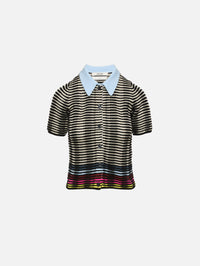 Wave Knit Polo Shirt,CHRISTOPHER JOHN ROGERS,BLACK MULTI,Image 2