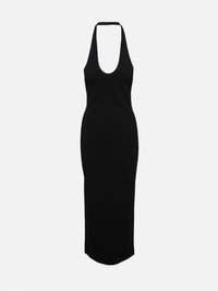 Compact Knit Halter Dress,TOTÉME,BLACK,Image 2