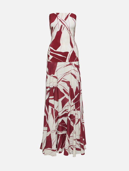 burgundy designer dress SILVIA TCHERASSI | Women's | Muriel Dress | BEIGE BURGUNDY GOWN