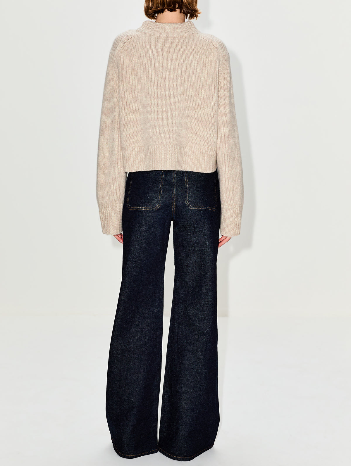 Cropped Oversized Sweater,CO,BEIGE MELANGE,Image 3