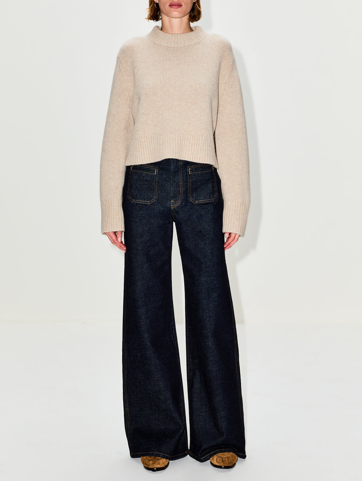 Cropped Oversized Sweater,CO,BEIGE MELANGE,Image 2