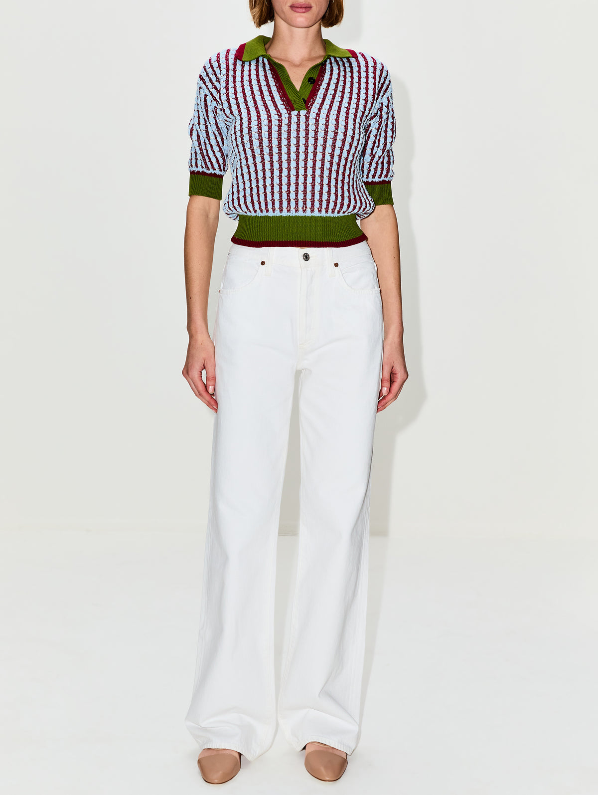 Cropped Polo Top,MARNI,LIGHT BLUE,Image 2