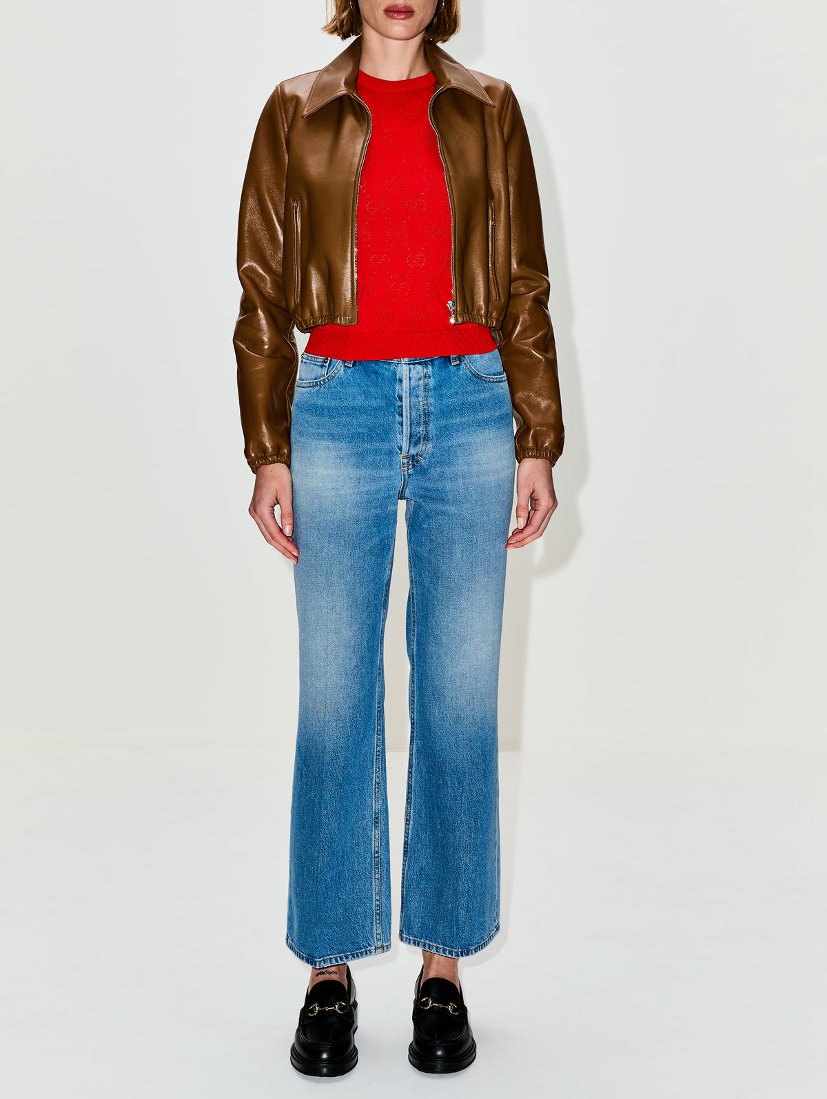 Leather Bomber Jacket,GUCCI,HONEY BISCUIT,Image 2