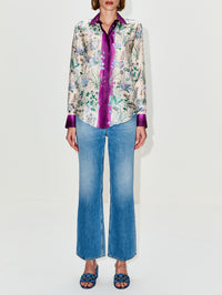 Printed Button Up Blouse,GUCCI,IVORY/PURPLE,Image 2
