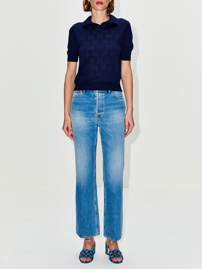 SS Polo Sweater,GUCCI,CLASSIC BLUE,Image 1