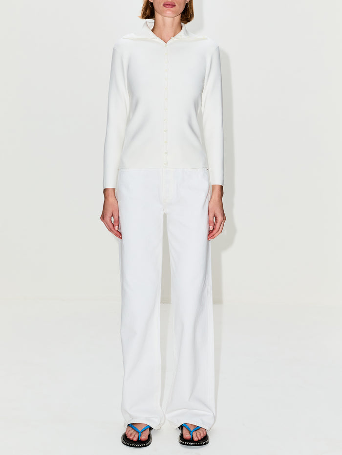 Fitted Polo Cardigan,TOTÉME,OFF WHITE,Image 1