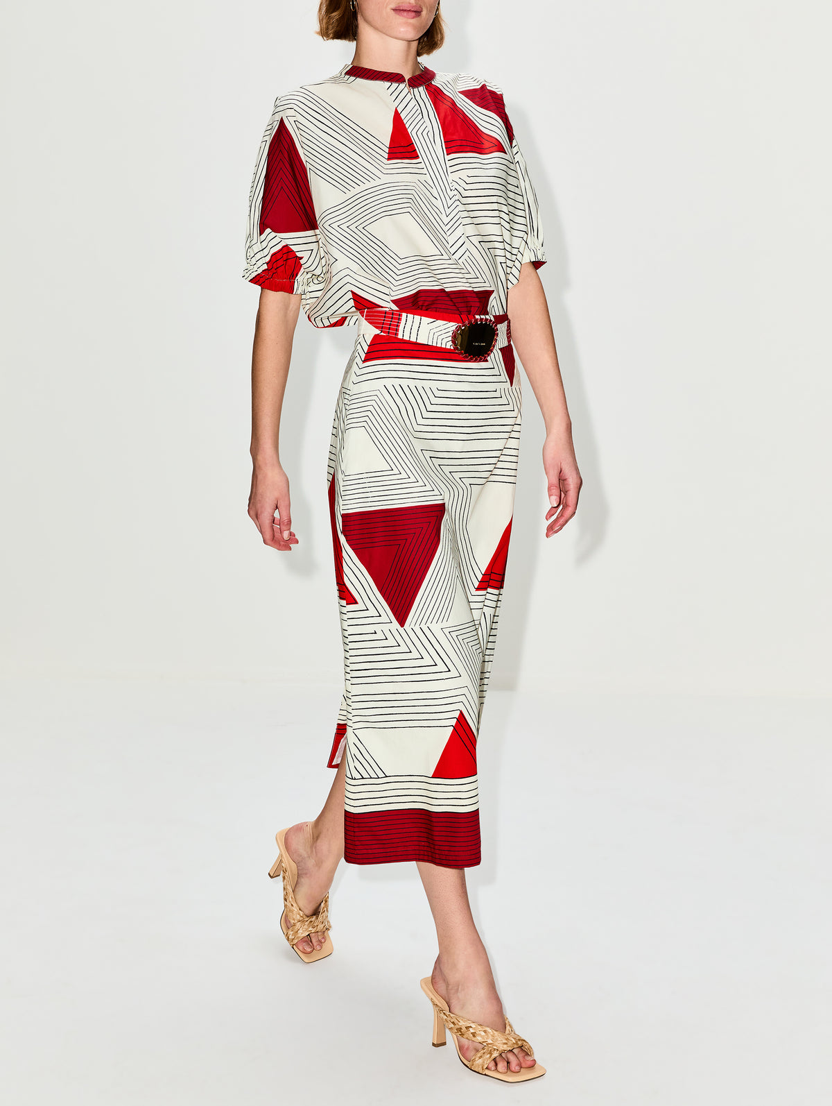 Atira Skirt,SILVIA TCHERASSI,ROUGE GEOMETRIC,Image 3