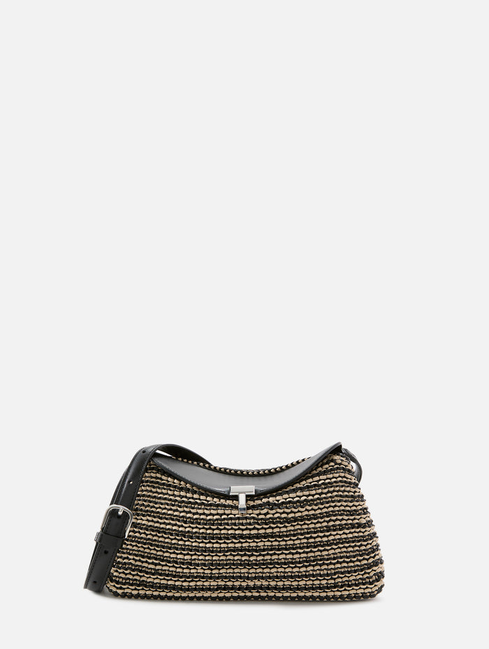 T Lock Woven Leather Clutch,TOTÉME,BLACK/SAND,Image 1