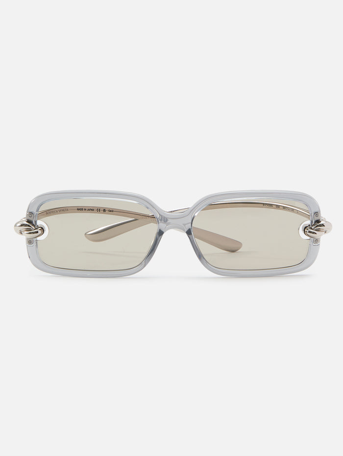 Rectangular Metal Knot Sunglasses,KERING EYE - BOTTEGA VENETA,LIGHT GREY,Image 1