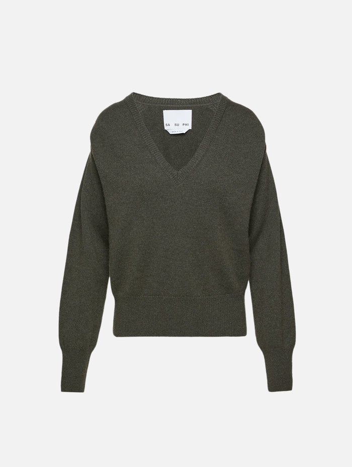 V Neck Sweater,SASUPHI,MILITARY GREEN,Image 1