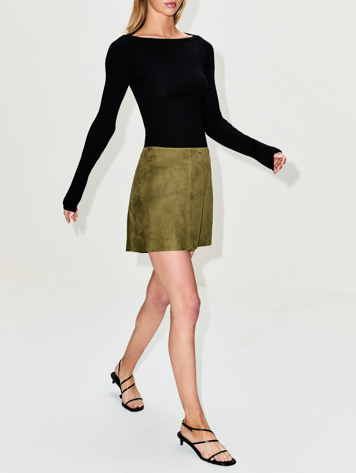 Melody Suede Skirt,ARMA,CEDAR GREEN,Image 3