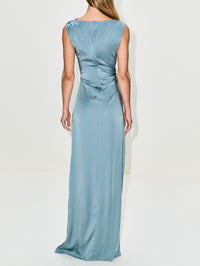 Ruched Gown,LAPOINTE,LIGHT SLATE,Image 4
