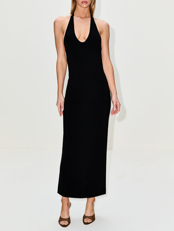 Compact Knit Halter Dress,TOTÉME,BLACK,Image 1