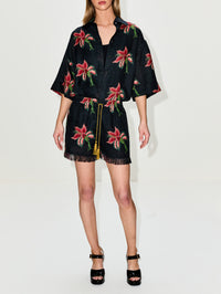 Linen Short,VALENTINO GARAVANI,BLACK/RED,Image 2