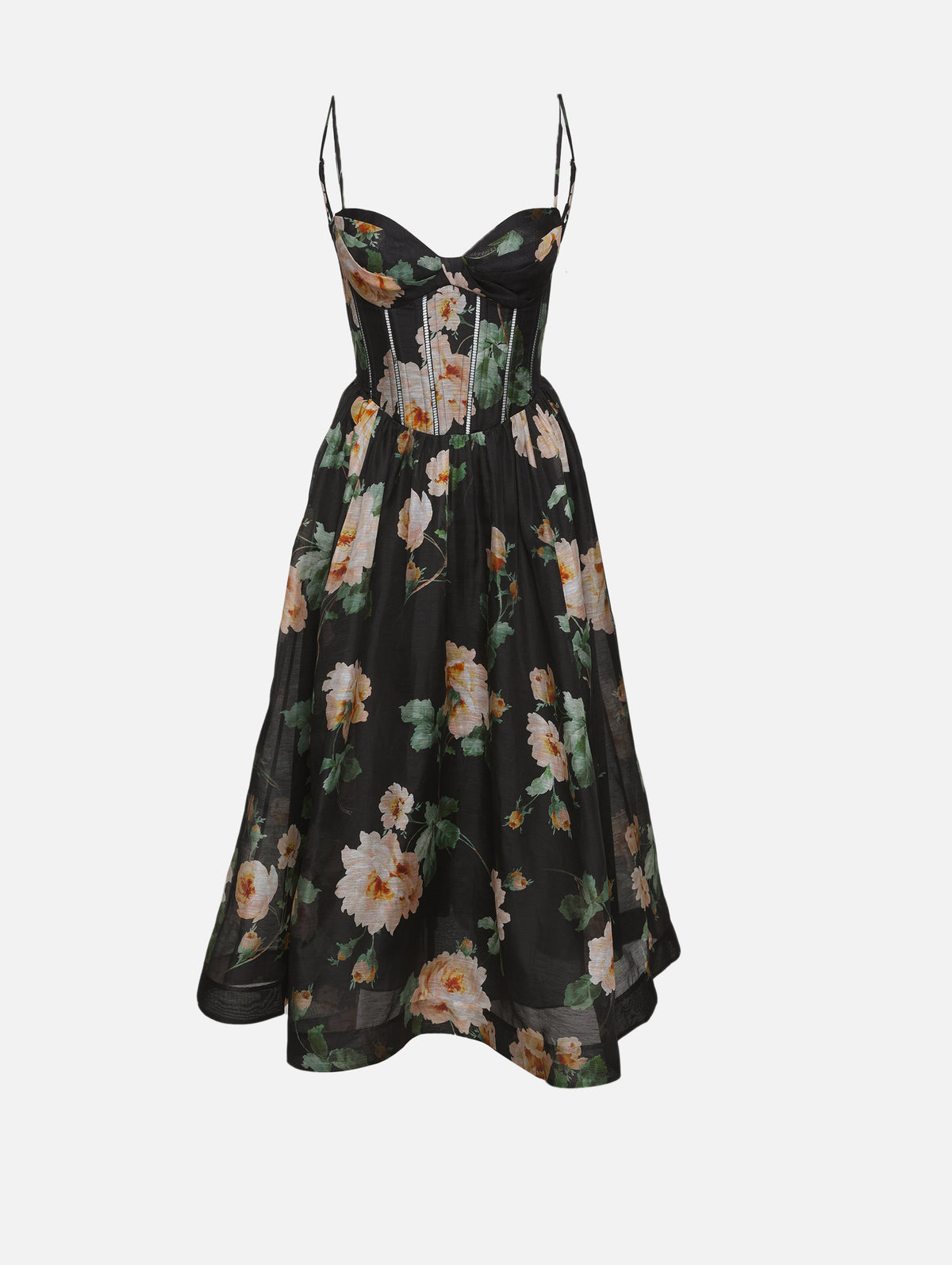 black dress zimmermann ZIMMERMANN Luna Corset Midi Dress | Black Rose