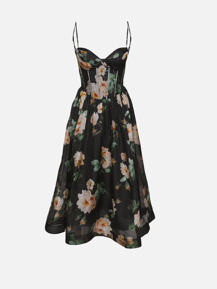 Luna Corset Midi Dress,ZIMMERMANN,BLACK ROSE,Image 1