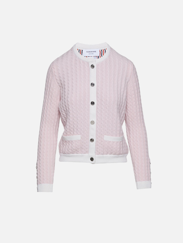 Baby Crew Neck Cardigan,THOM BROWNE,LIGHT PINK,Image 1