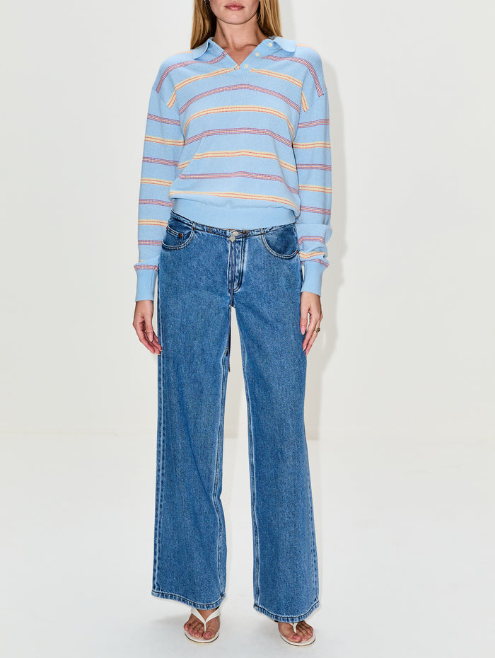 Collegiate Stripe Polo Sweater,GUEST IN RESIDENCE,CLEAR SKY COMBO,Image 1