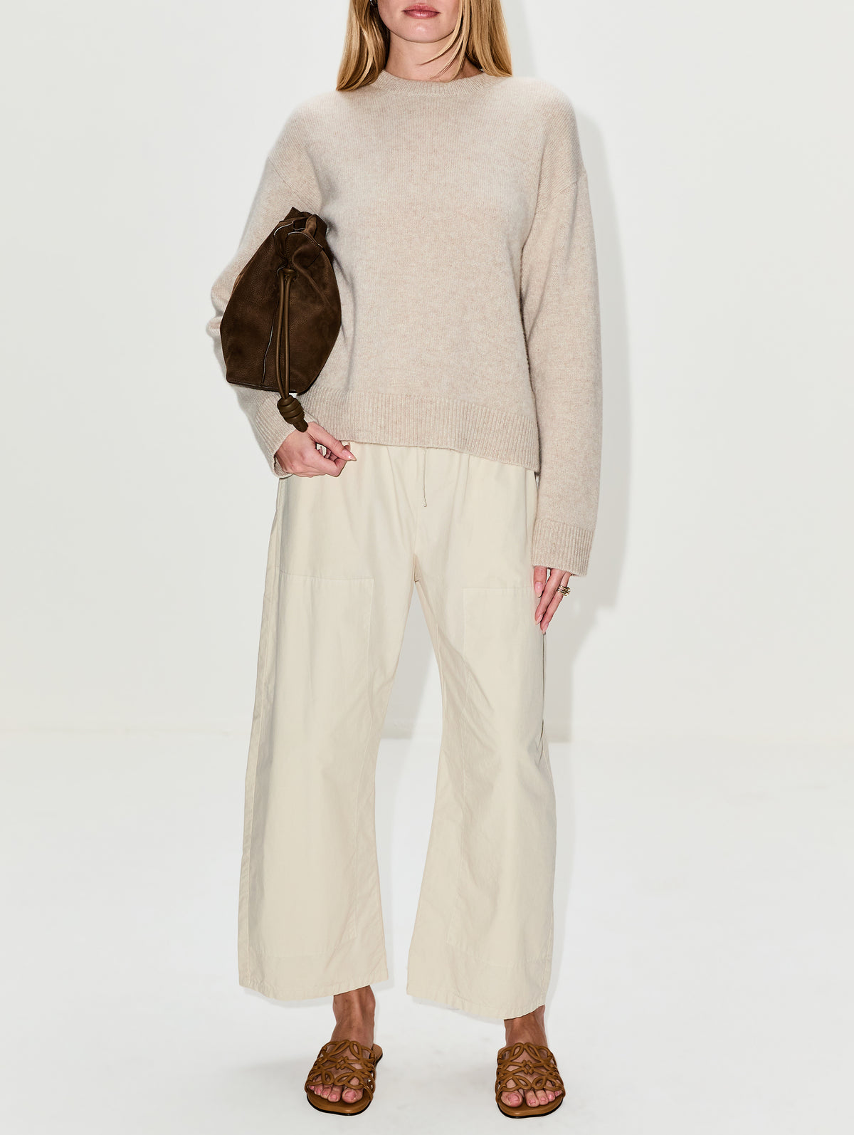Zuma Crew Sweater,THE ELDER STATESMAN,WHITE,Image 2