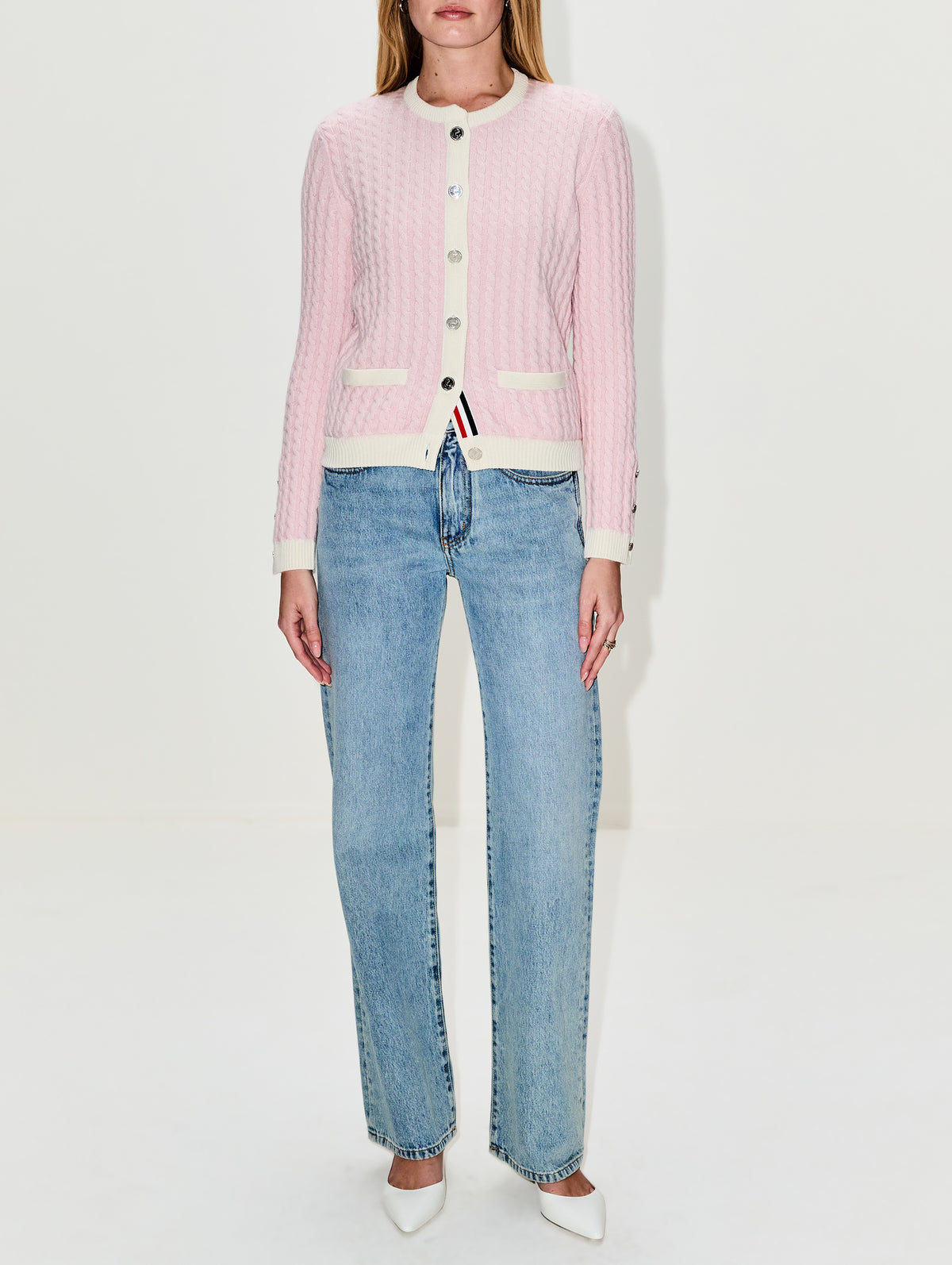 Baby Crew Neck Cardigan,THOM BROWNE,LIGHT PINK,Image 2