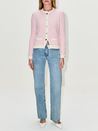 Baby Crew Neck Cardigan,THOM BROWNE,LIGHT PINK,Image 2