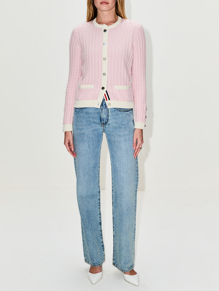 Baby Crew Neck Cardigan,THOM BROWNE,LIGHT PINK,Image 1