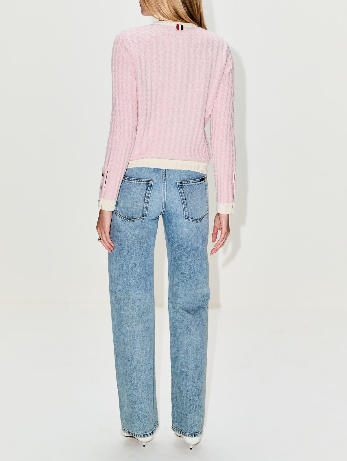 Baby Crew Neck Cardigan,THOM BROWNE,LIGHT PINK,Image 3