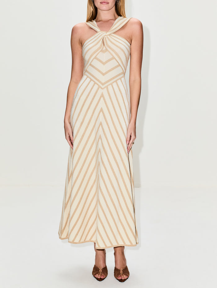 Luna Metallic Halter Dress,ZIMMERMANN,CREAM/GOLD,Image 1