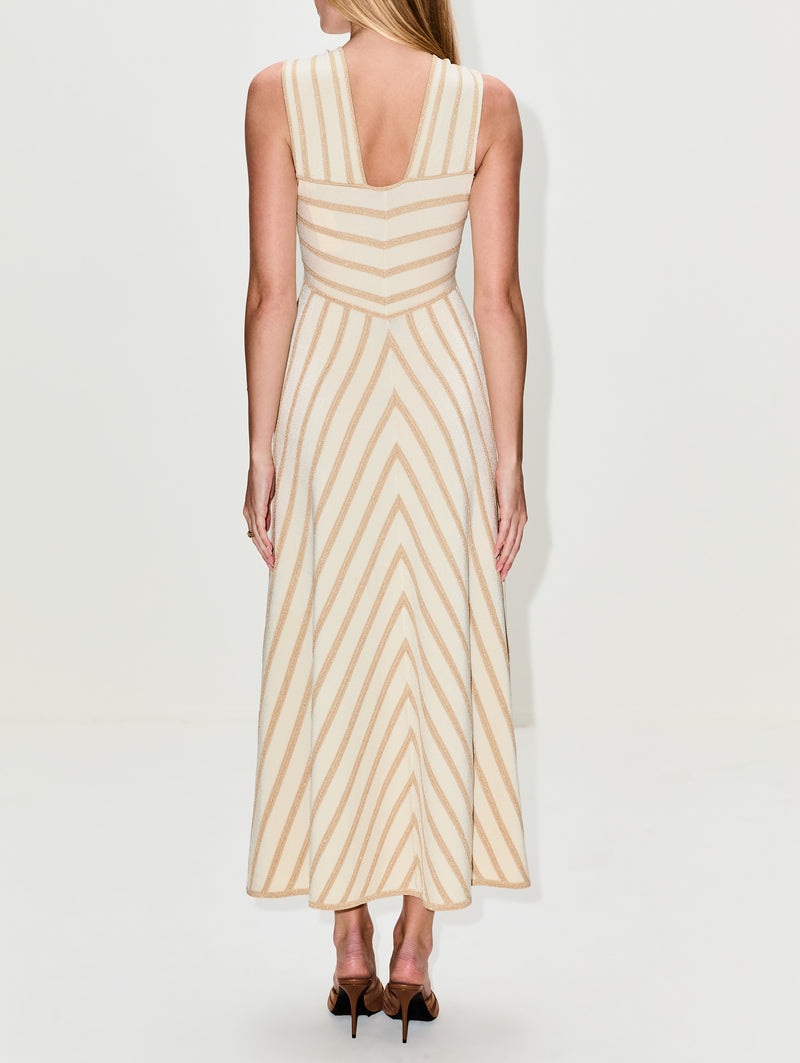white and gold striped dress ZIMMERMANN Luna Metallic Halter | Cream/Gold Parkhill Pindot Cream Suit structured enough for the fall40 Designer or Brand:AMT Dance Boutique