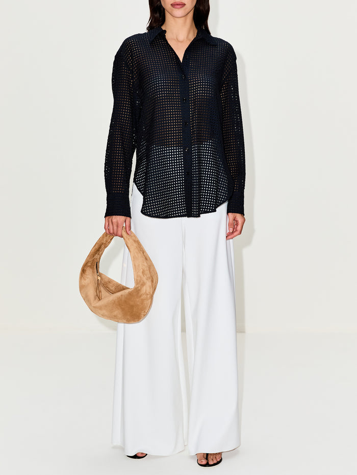 Gingham Blouse,ANOTHER TOMORROW,BLACK,Image 1
