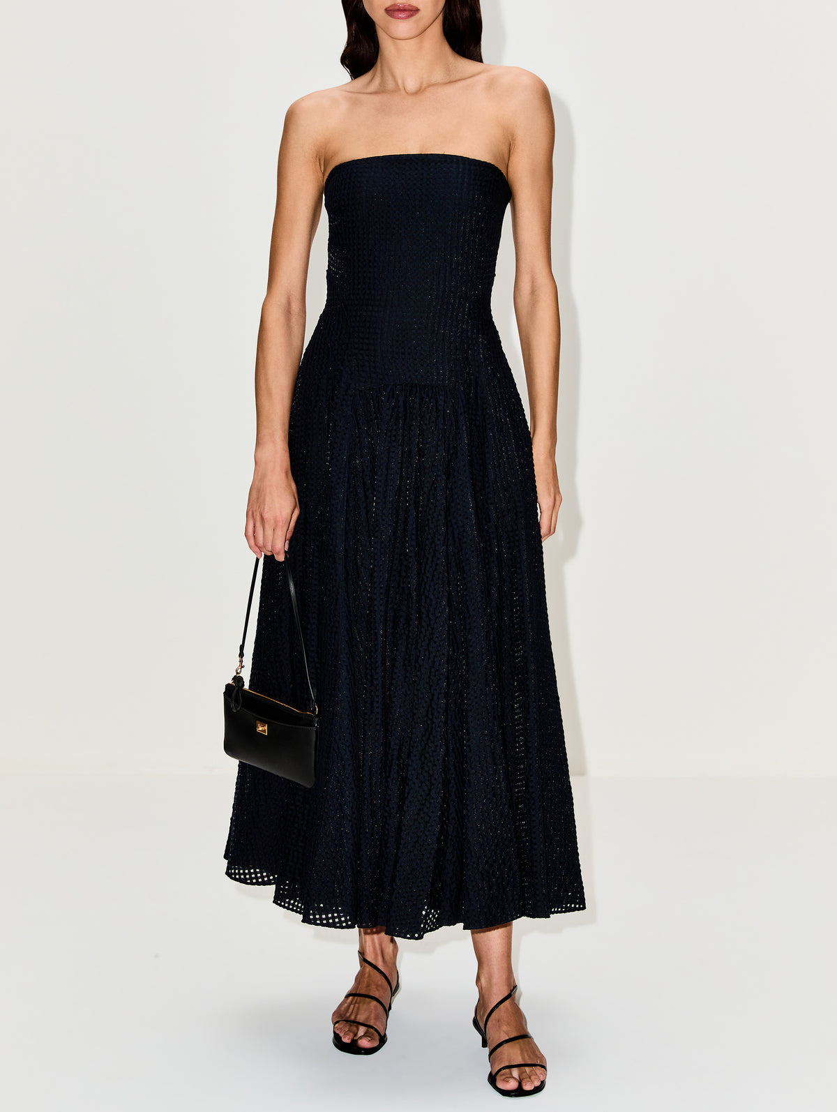 Full Skirt Gingham Dress,ANOTHER TOMORROW,BLACK,Image 2