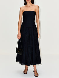 Full Skirt Gingham Dress,ANOTHER TOMORROW,BLACK,Image 2