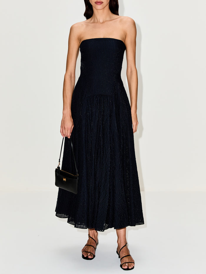 Full Skirt Gingham Dress,ANOTHER TOMORROW,BLACK,Image 1