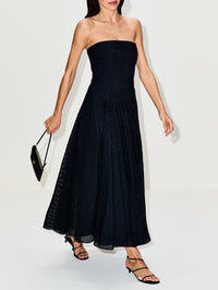 Full Skirt Gingham Dress,ANOTHER TOMORROW,BLACK,Image 3