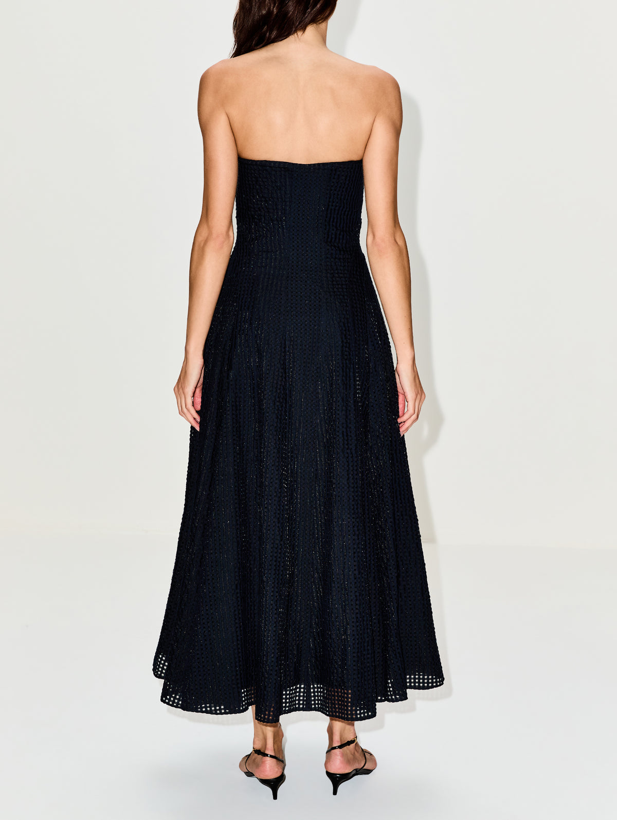 Full Skirt Gingham Dress,ANOTHER TOMORROW,BLACK,Image 4