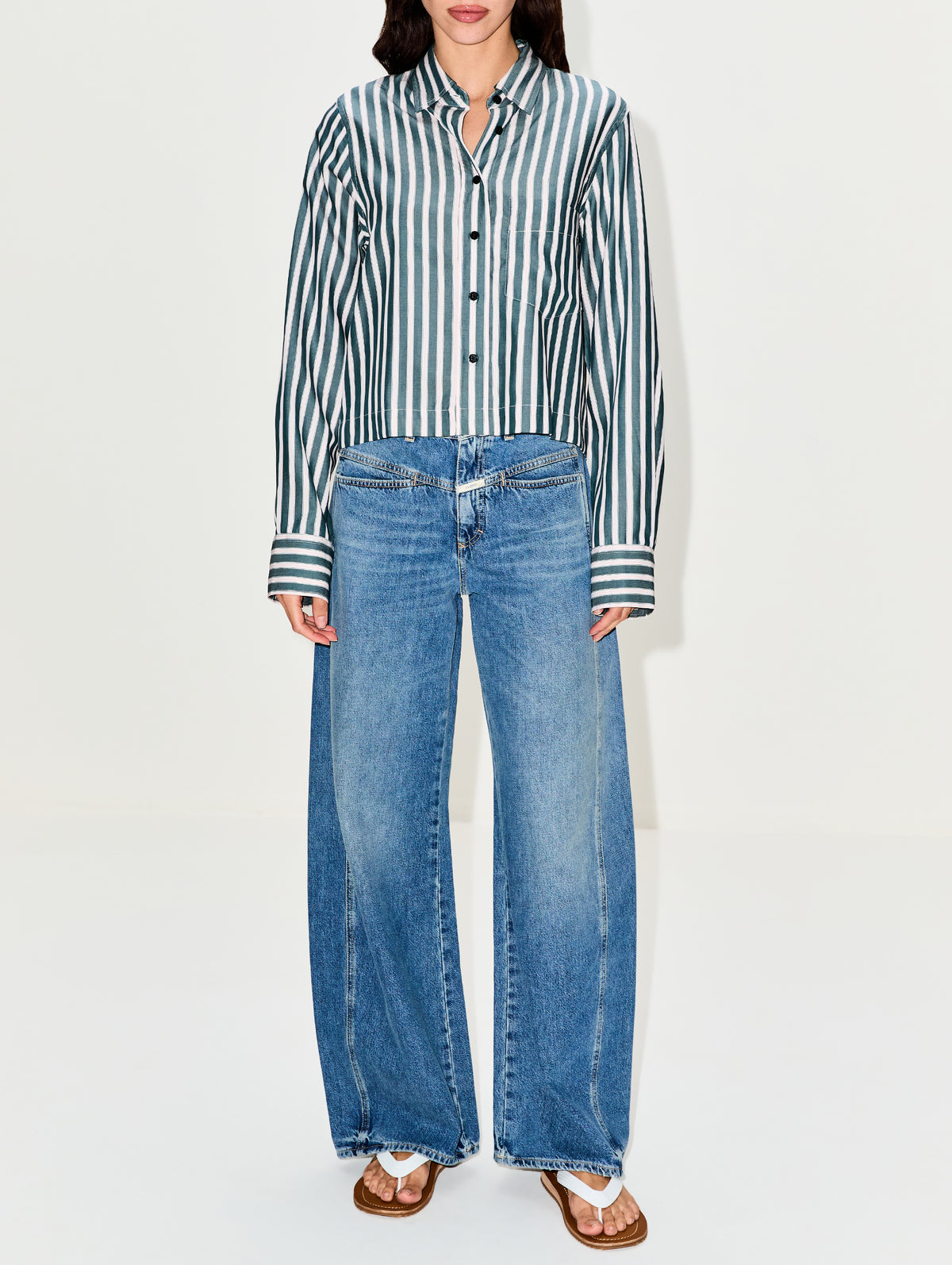 Cropped Classic Shirt,CLOSED,ROYAL GREEN,Image 2