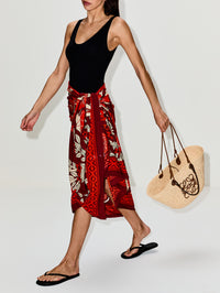 Tropical Chinoiserie Scarf,JOHANNA ORTIZ,WINE BRIGHT RED,Image 3