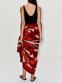 Tropical Chinoiserie Scarf,JOHANNA ORTIZ,WINE BRIGHT RED,Image 4