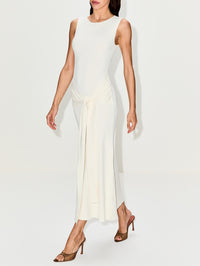 Waist Tie Dress,LAPOINTE,CREAM,Image 3
