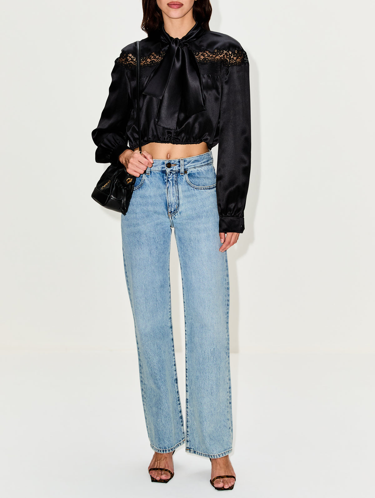 Neck Tie Blouse,SAINT LAURENT,BLACK,Image 2